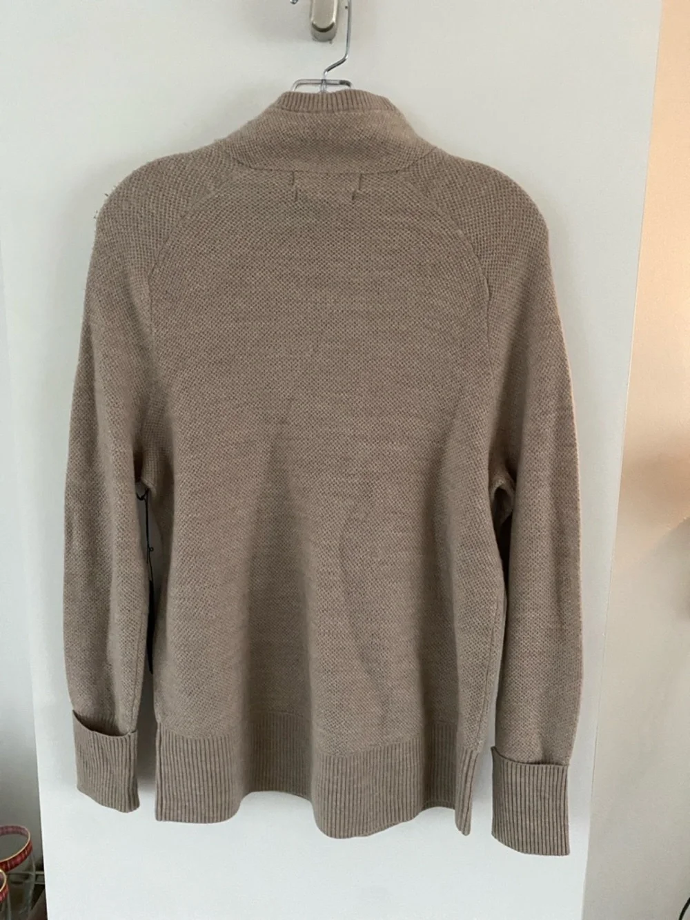 Tahari Taupe Mock Neck Sweater extra fine merino wool waffle wrap shawl collar - Picture 4 of 4